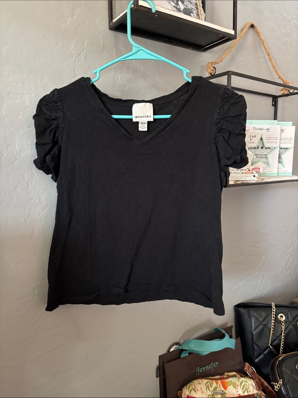 Industry Black Puff Sleeve V-Neck Tee - Women's Short Sleeve